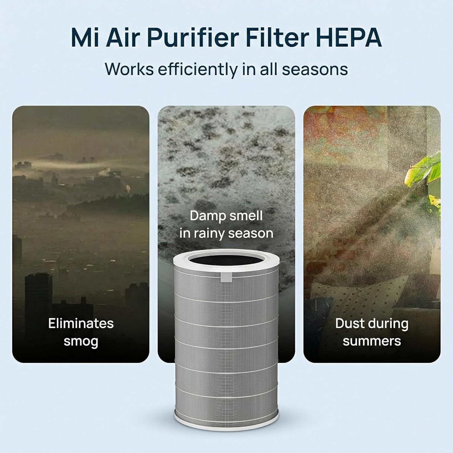 HEPA filter works efficiently in all seasons — smog, damp, dust