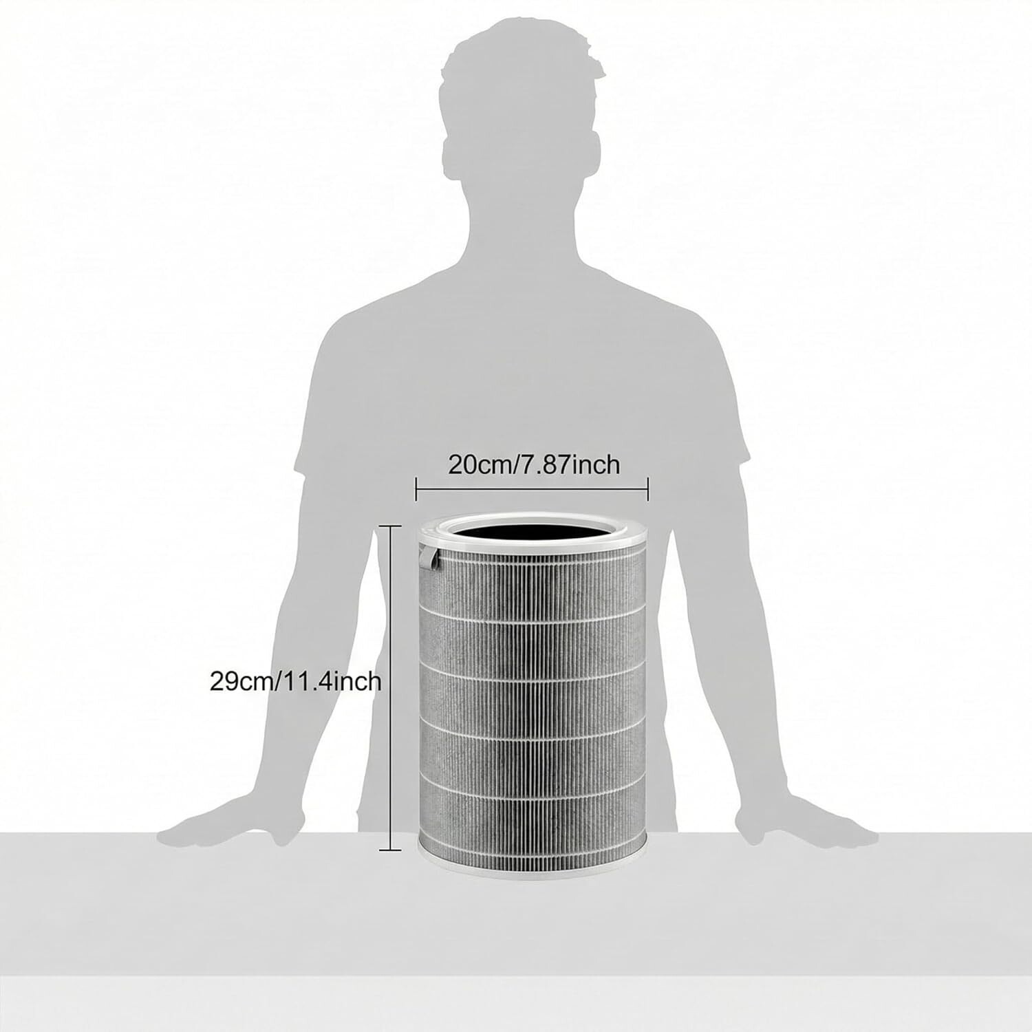 Filter dimensions — 20cm diameter x 29cm height